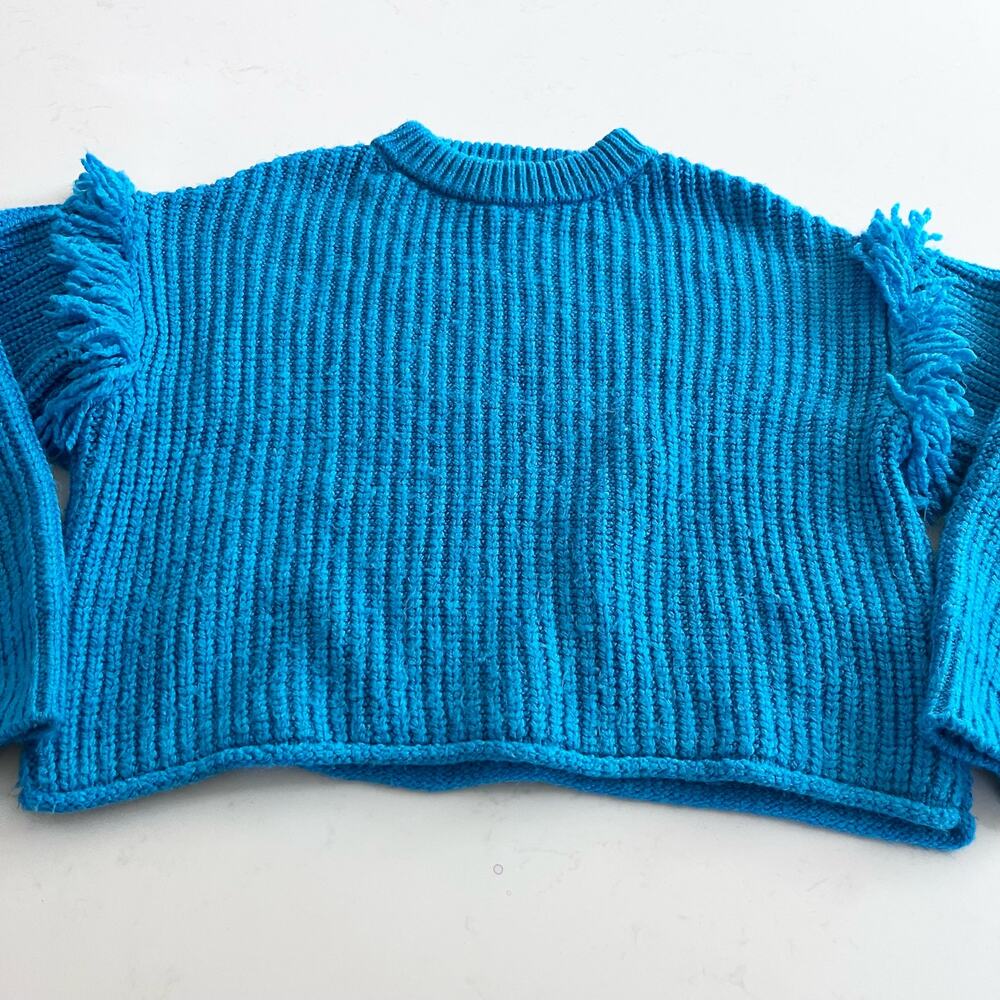 Zara Girls Turquoise Boxy Sweater With ShoulderTassels size 13-14